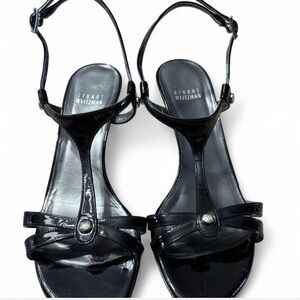 Stuart Weitzman Glossy Patent Leather Black Sandals